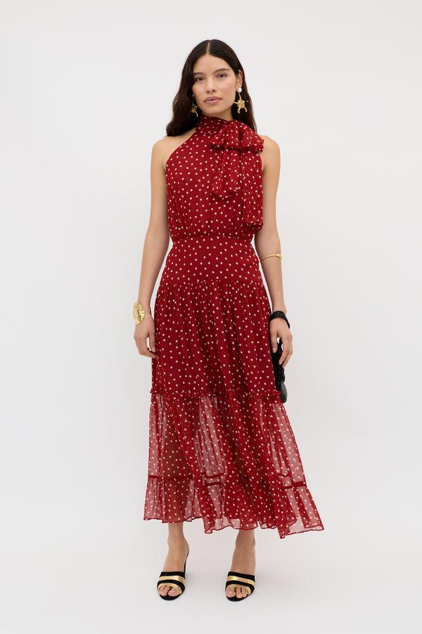 Rixo Abi Midi Dress Layla Dot Red