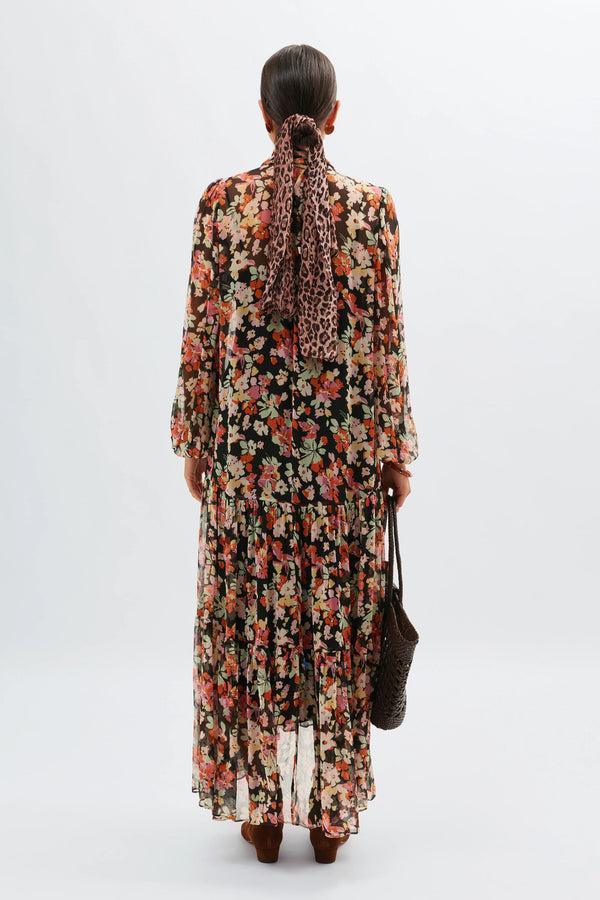 Rixo Adalind Midi Dress Primrose Floral Deep Navy