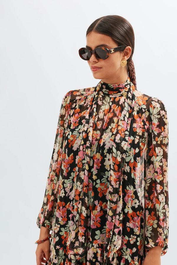 Rixo Adalind Midi Dress Primrose Floral Deep Navy