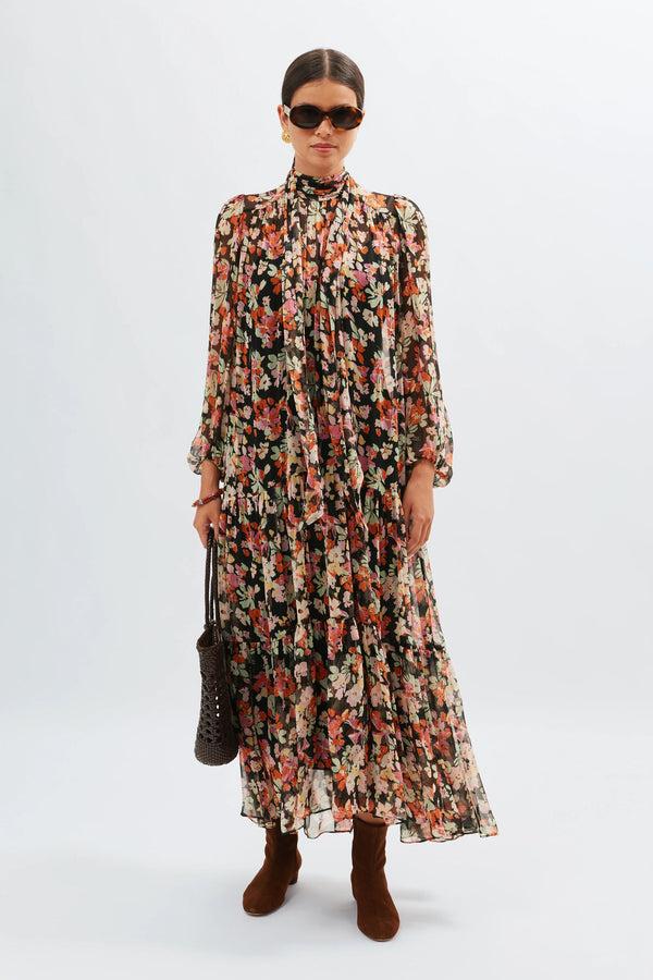 rixo Adalind Midi Dress Primrose Floral Deep Navy