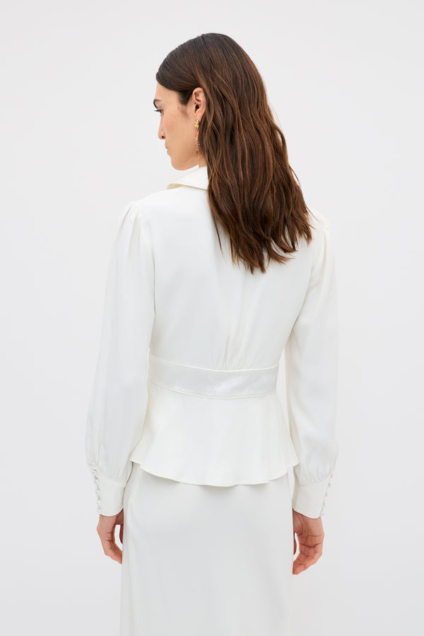 Rixo Adeline Silk Top Ivory