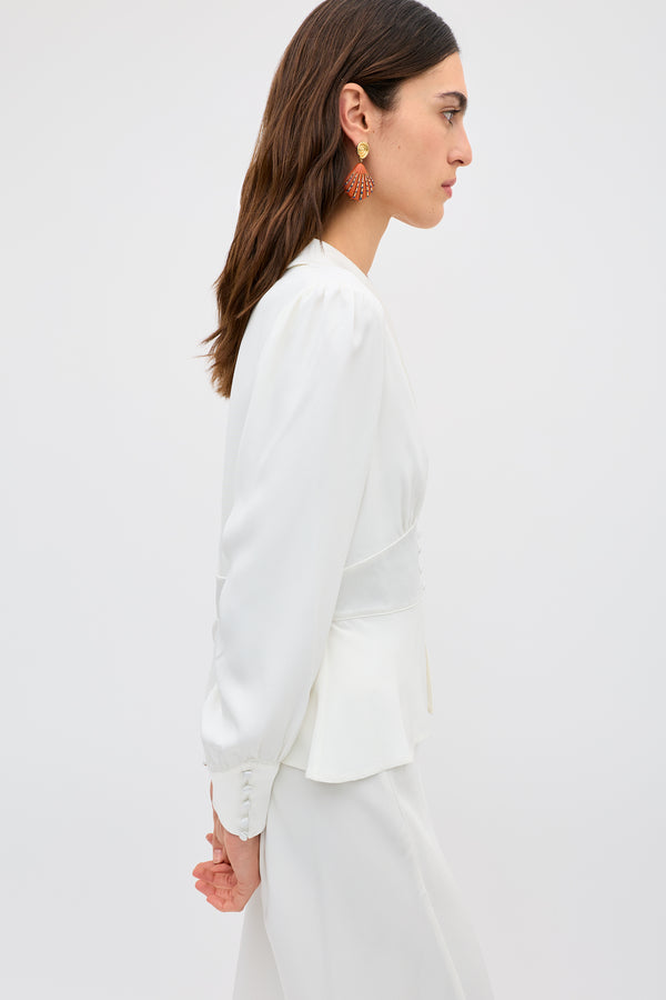 Rixo Adeline Silk Top Ivory
