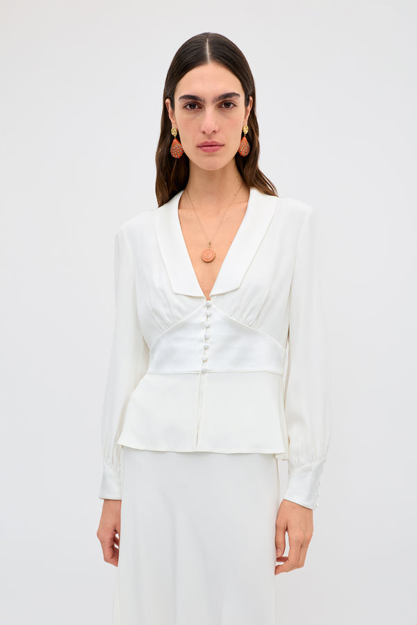 rixo Adeline Silk Top Ivory