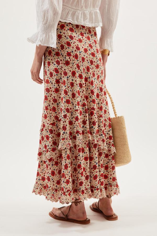 Rixo Aenor Midi Skirt Eva Floral Cream