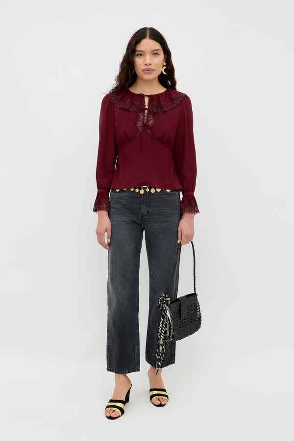 Rixo Aimme Silk Blouse Maroon