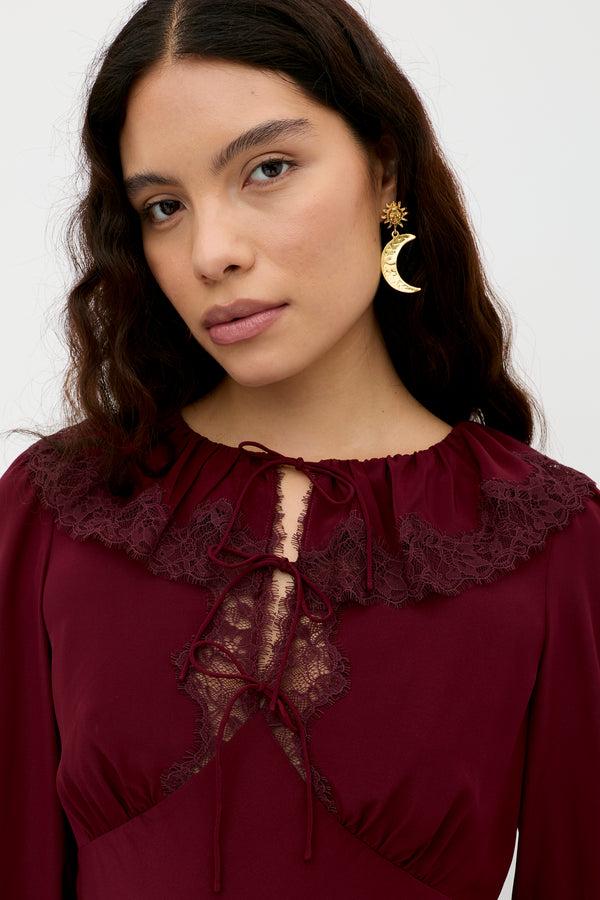 Rixo Aimme Silk Blouse Maroon