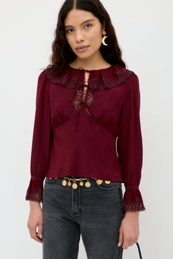 rixo Aimme Silk Blouse Maroon