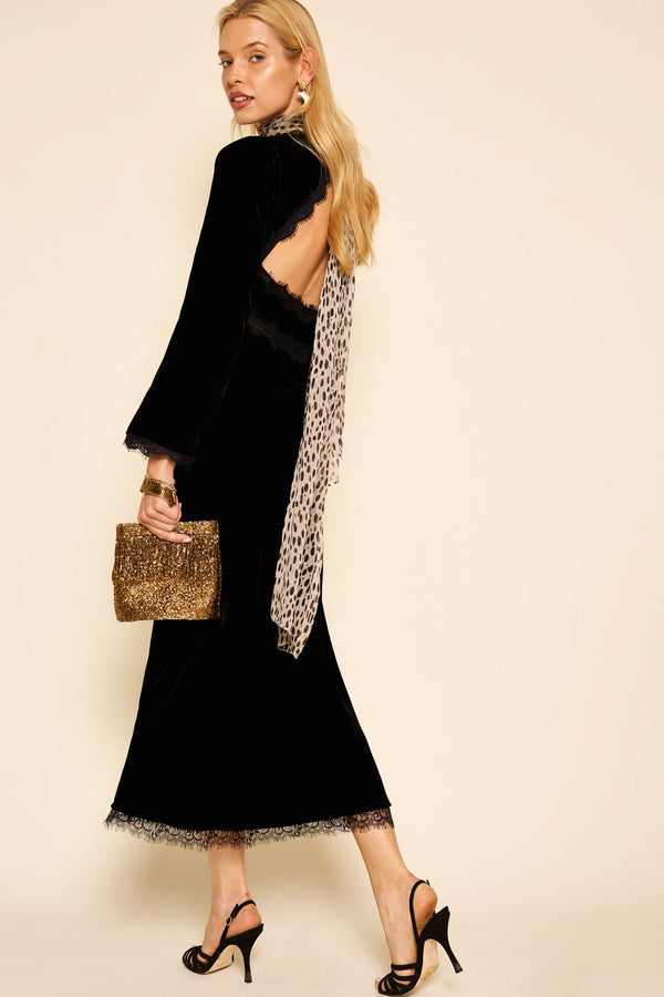 Rixo Alesha Backless Velvet Dress Black