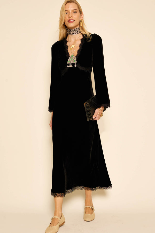 Rixo Alesha Backless Velvet Dress Black