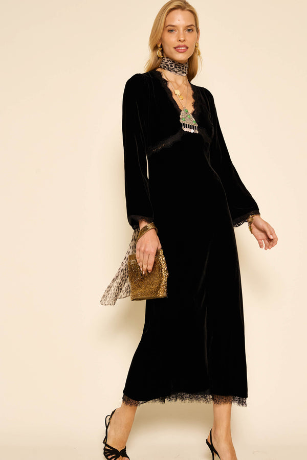 rixo Alesha Backless Velvet Dress Black