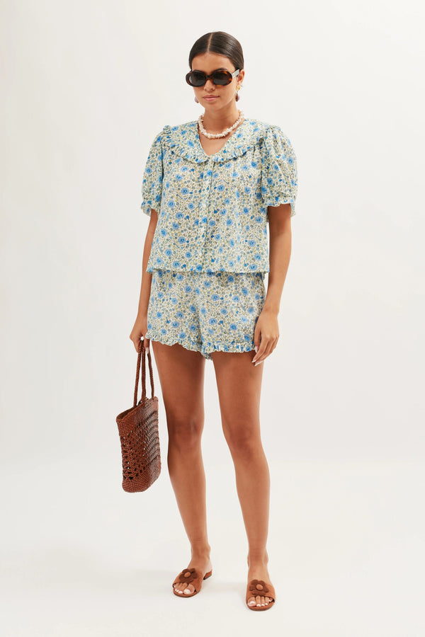 Rixo Alva Cotton Co-ord Eva Floral Blue