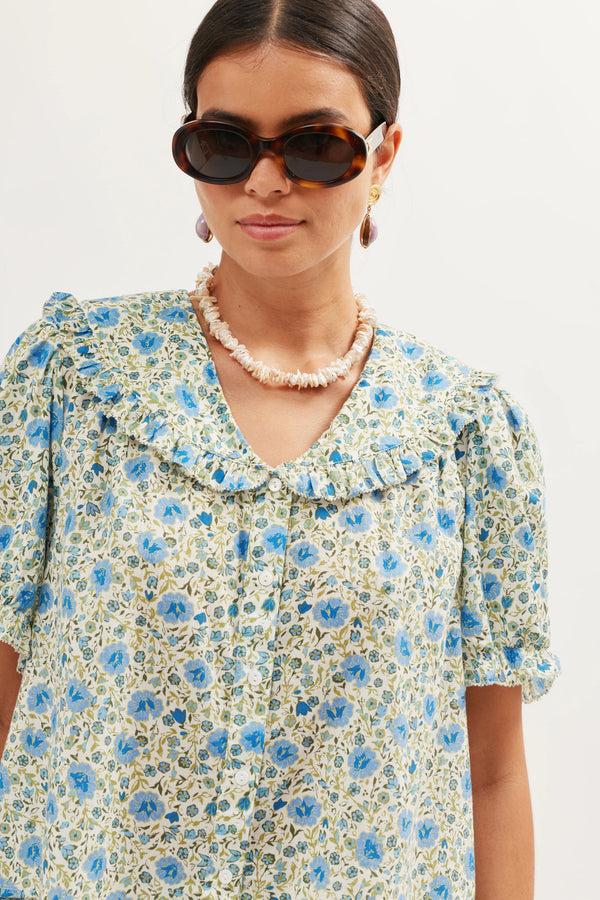 Rixo Alva Cotton Co-ord Eva Floral Blue