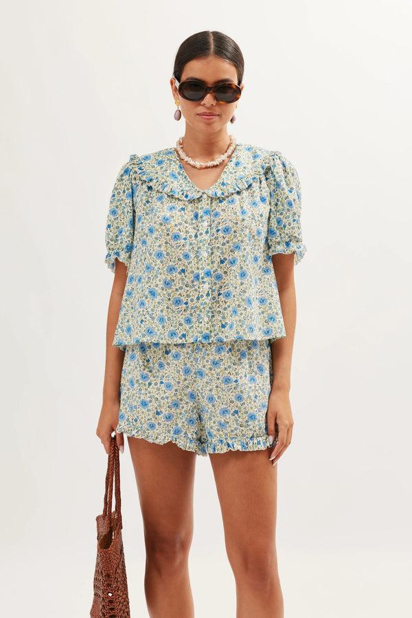 rixo Alva Cotton Co-ord Eva Floral Blue