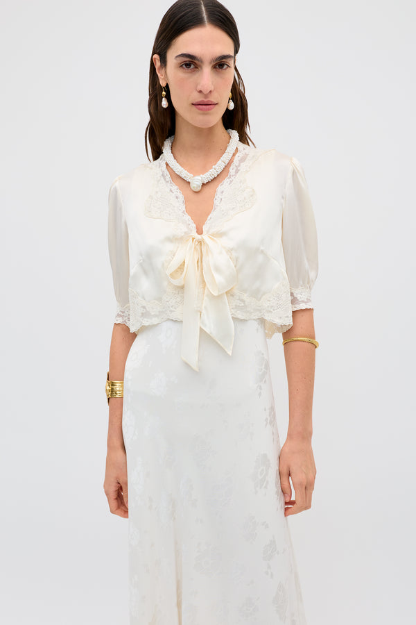 rixo Amara Silk-Satin Top Champagne