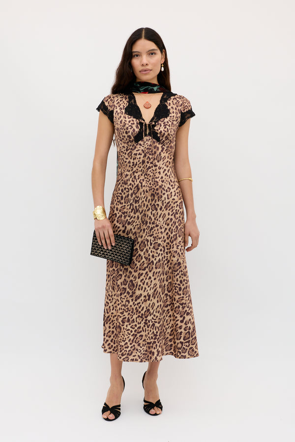 Rixo Amari Midi Dress Mila Leopard Brown
