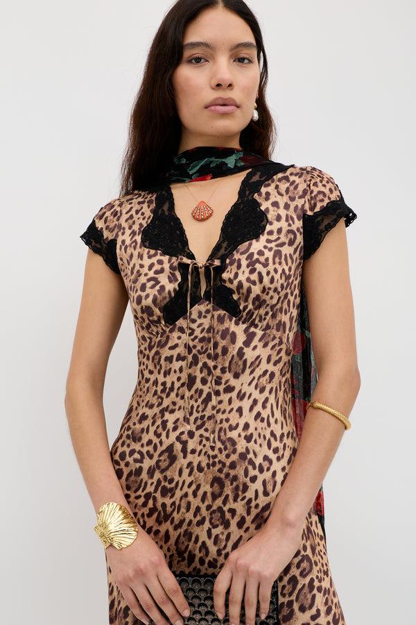Rixo Amari Midi Dress Mila Leopard Brown