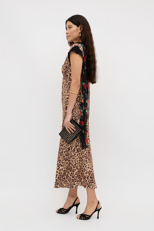 Rixo Amari Midi Dress Mila Leopard Brown