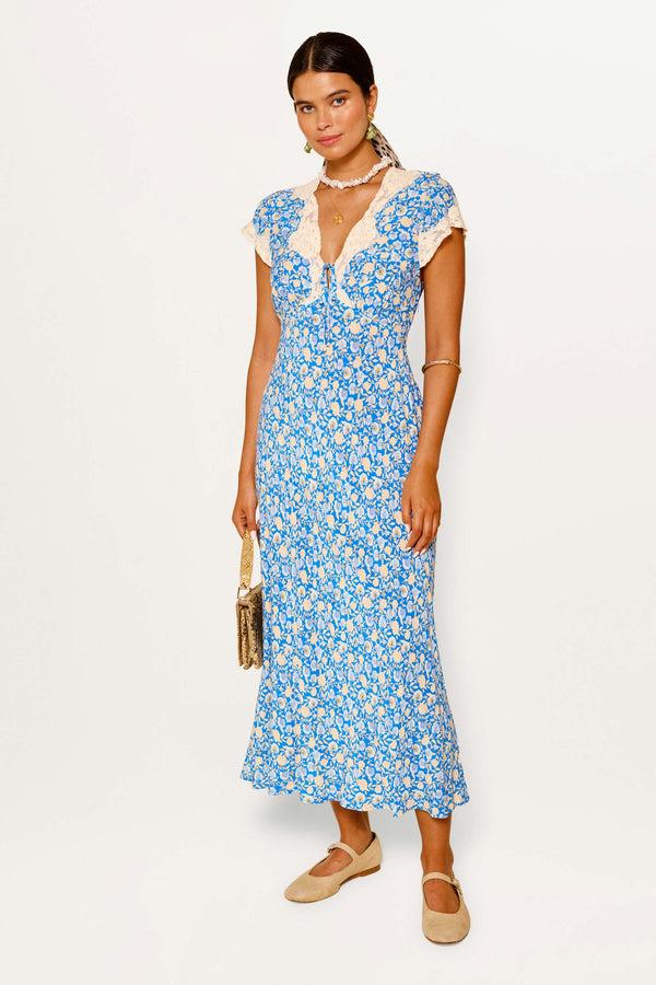 rixo Amari Midi Dress Shell Pansy Indigo