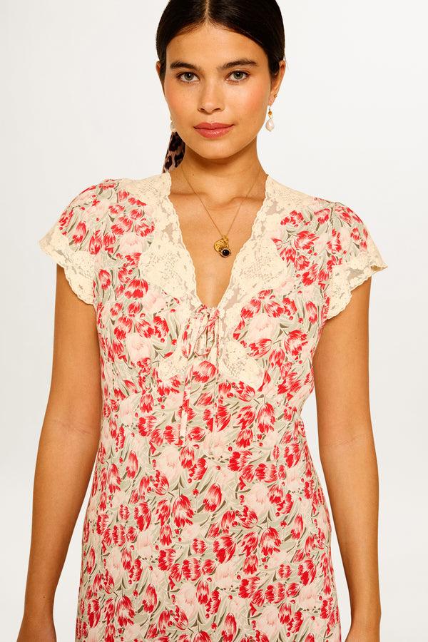 Rixo Amari Midi Dress Tulip Fields Red