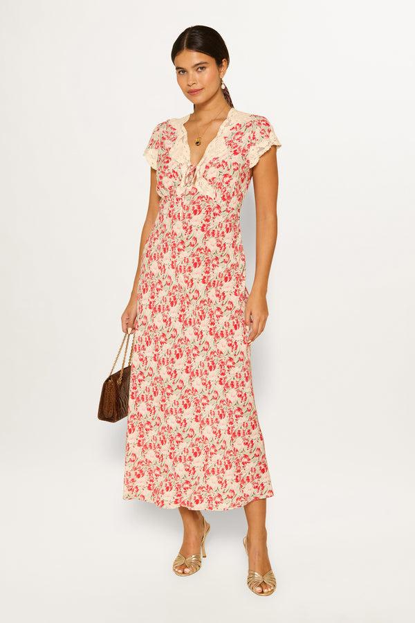 rixo Amari Midi Dress Tulip Fields Red