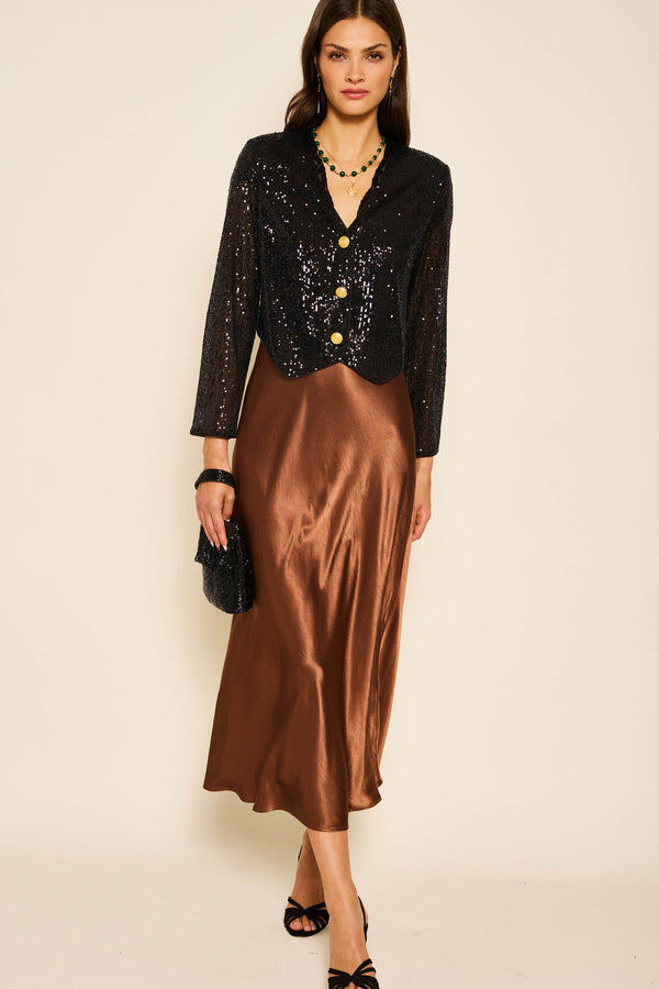 Rixo Amari Satin Midi Dress Bronze