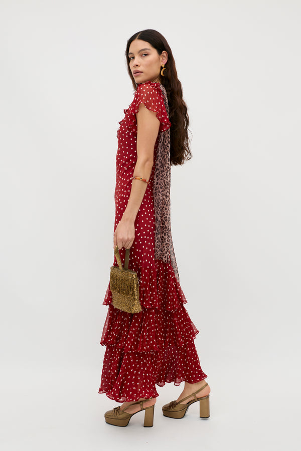 Rixo Amelle Silk Dress Layla Dot Red