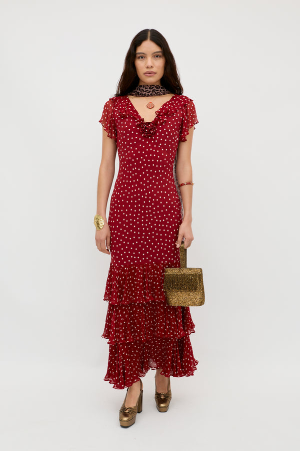 rixo Amelle Silk Dress Layla Dot Red