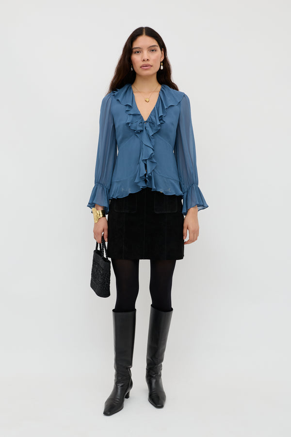 Rixo Ami Georgette Blouse Stone Blue