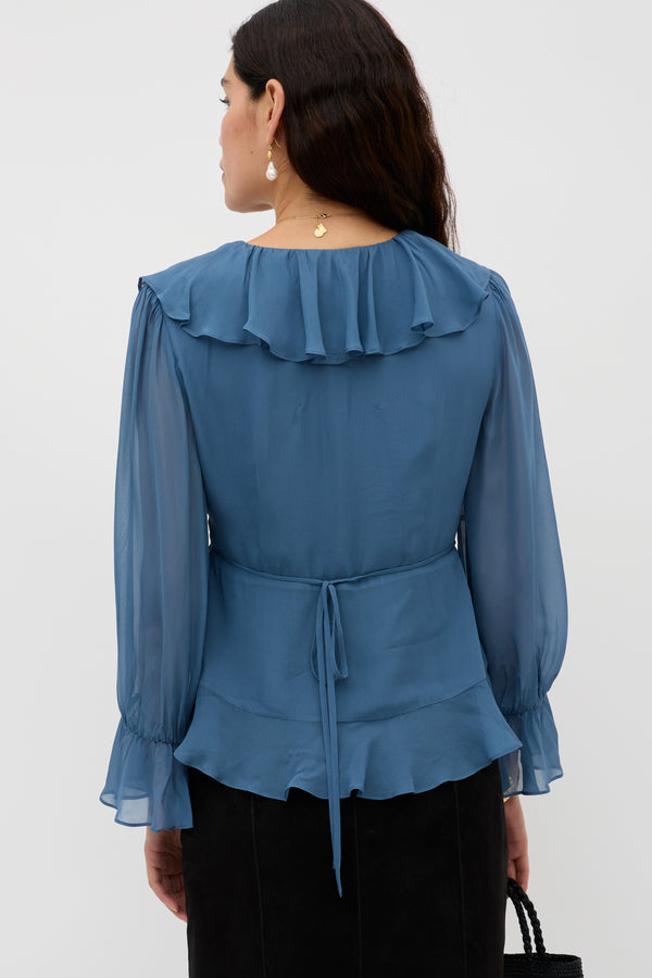 Rixo Ami Georgette Blouse Stone Blue