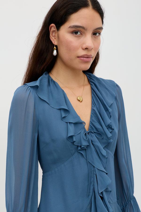 Rixo Ami Georgette Blouse Stone Blue