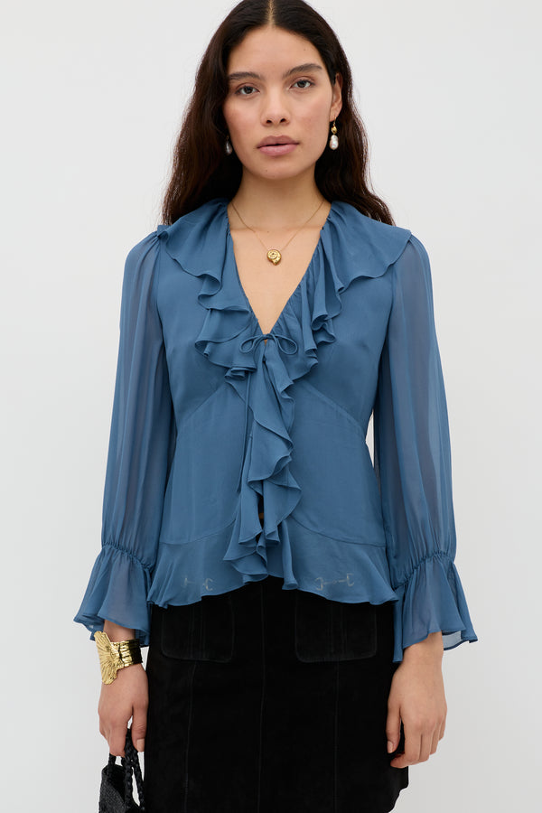 rixo Ami Georgette Blouse Stone Blue