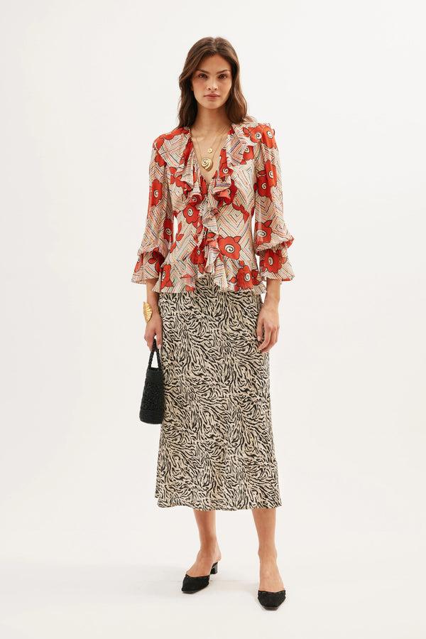 Rixo Ami Silk Blouse Milos Floral Cream