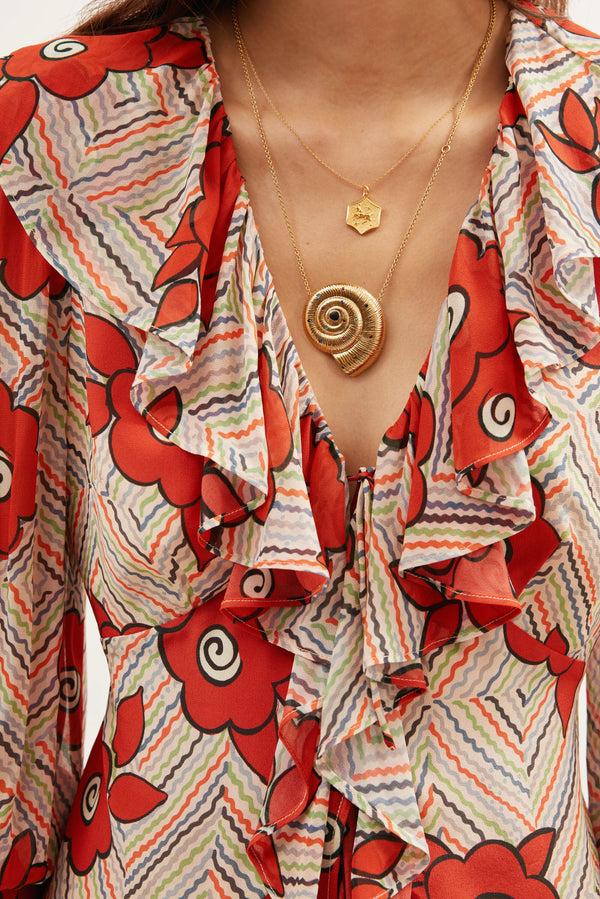 Rixo Ami Silk Blouse Milos Floral Cream