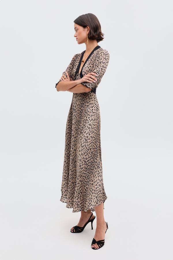 Rixo Amina Midi Dress Antelope Spot Black