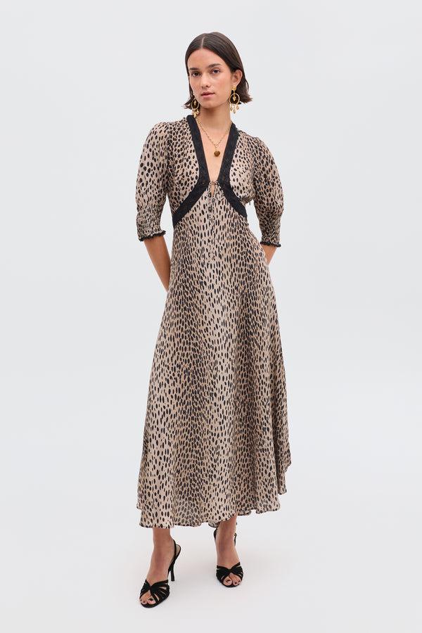 rixo Amina Midi Dress Antelope Spot Black