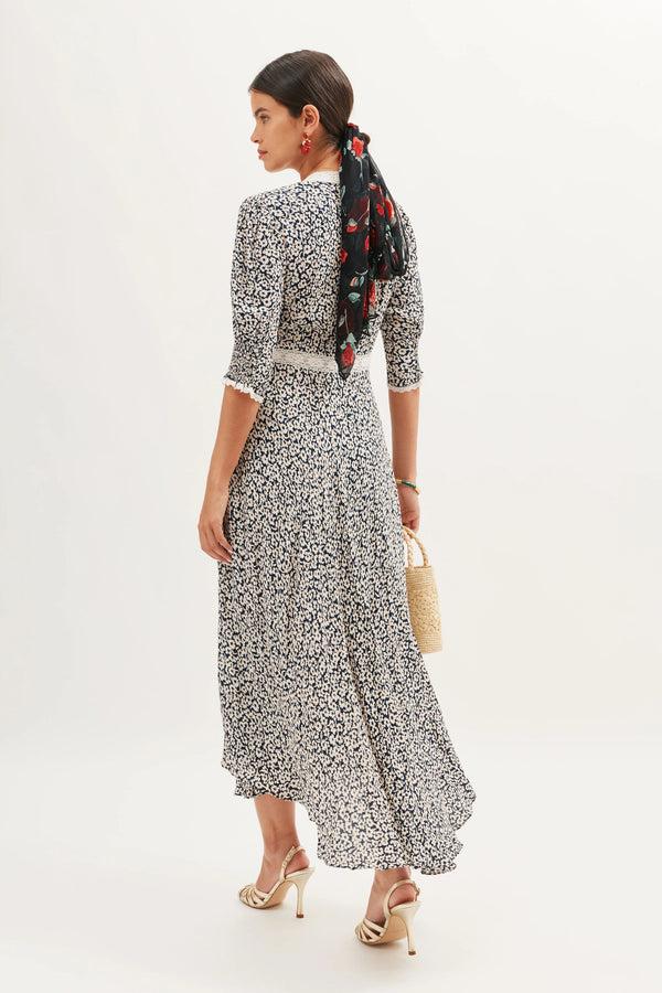 Rixo Amina Midi Dress English Daisy Deep Navy