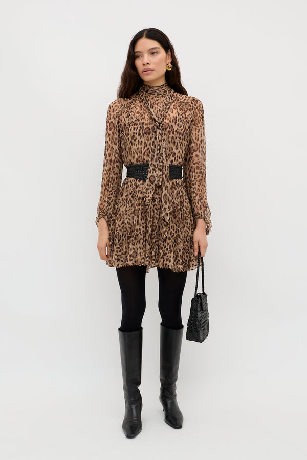 Rixo Anaya Mini Dress Mila Leopard Brown