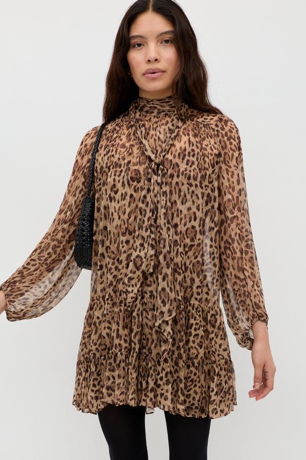 rixo Anaya Mini Dress Mila Leopard Brown