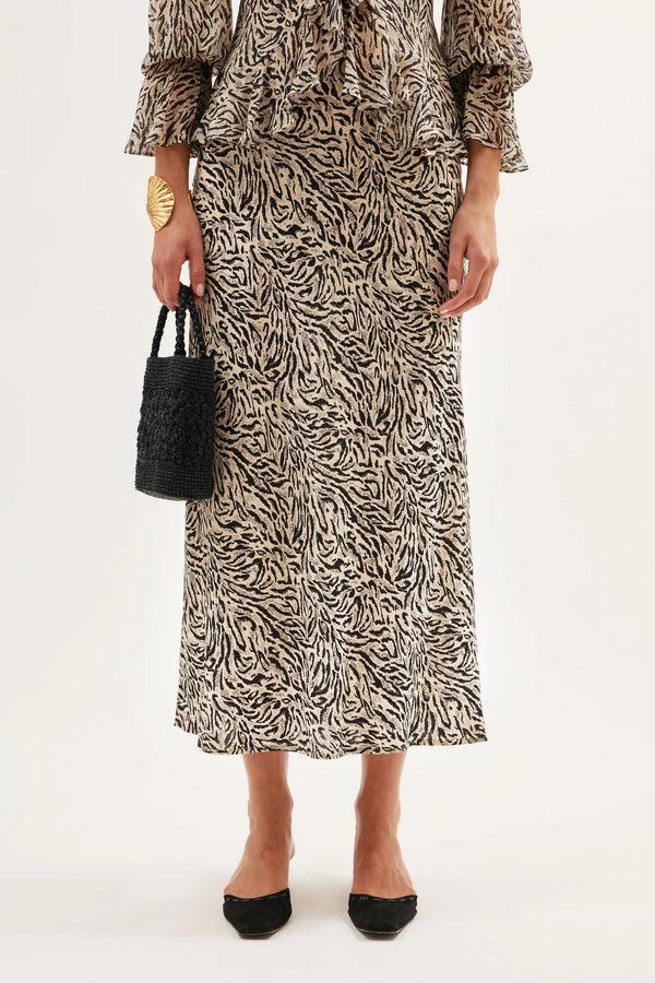 Rixo Ardith Midi Skirt Sun Leo Tan