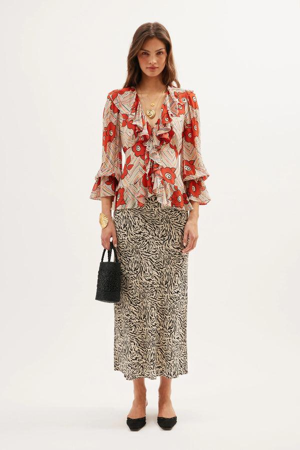 rixo Ardith Midi Skirt Sun Leo Tan