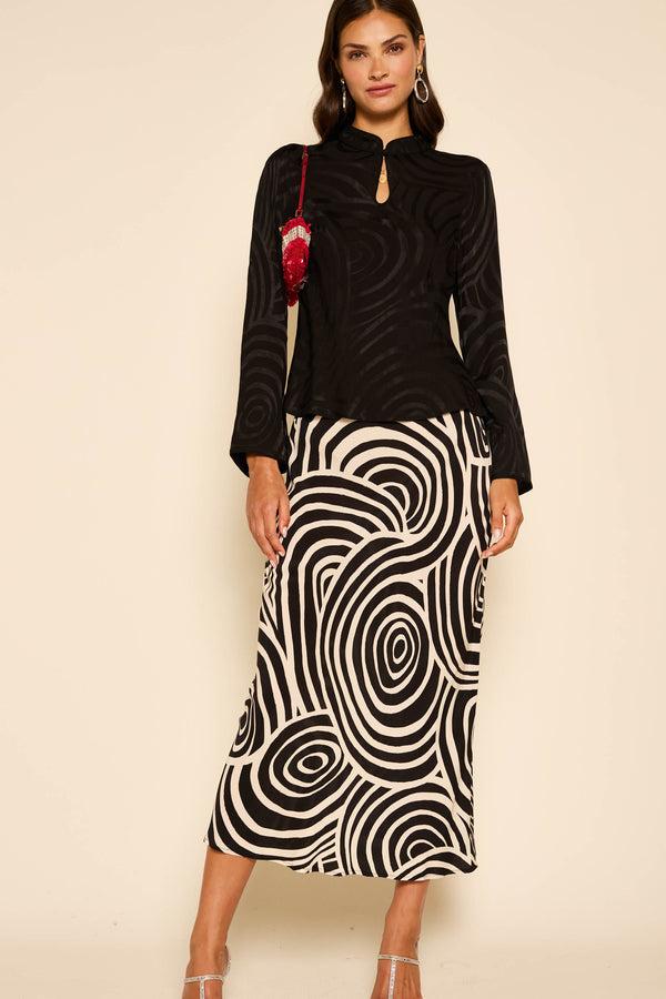 Rixo Ardith Midi Skirt Whirlpool Mono