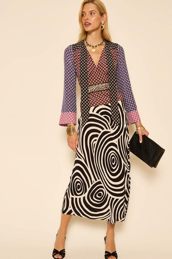 Rixo Ardith Midi Skirt Whirlpool Mono