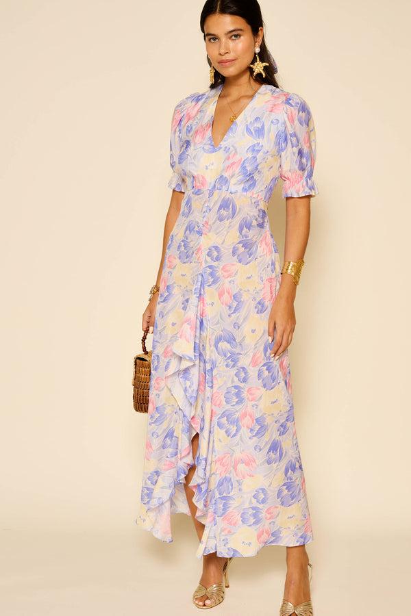 rixo Ariel Midi Dress Tulip Fields Blue