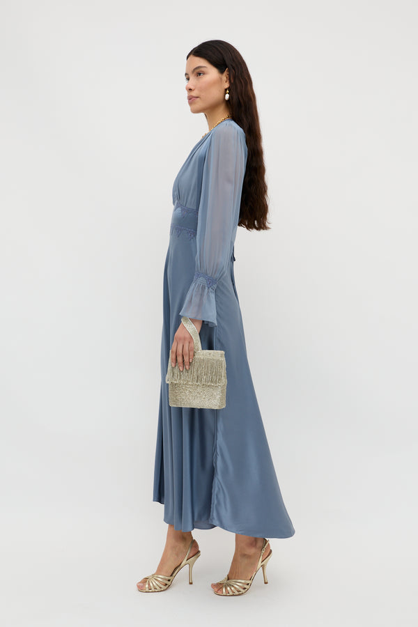 Rixo Arlena Silk-Satin Dress Stone Blue