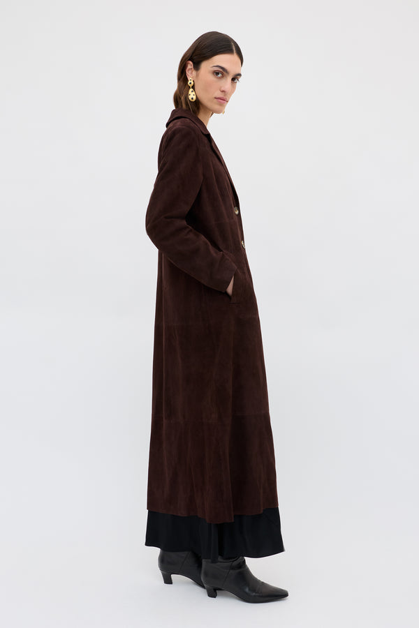 Rixo Astraea Suede Coat Chocolate