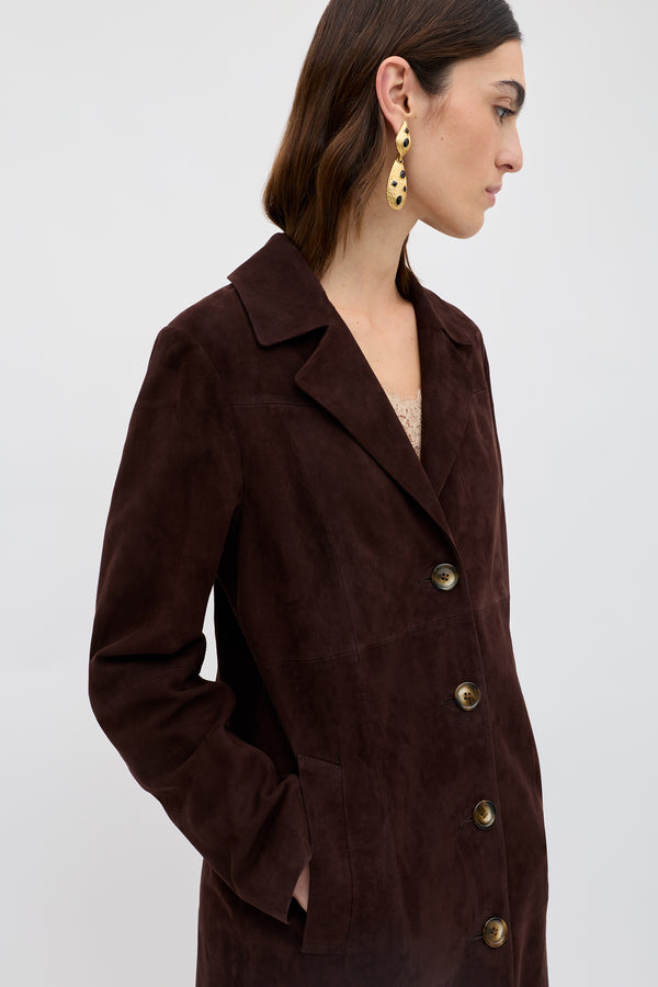 Rixo Astraea Suede Coat Chocolate
