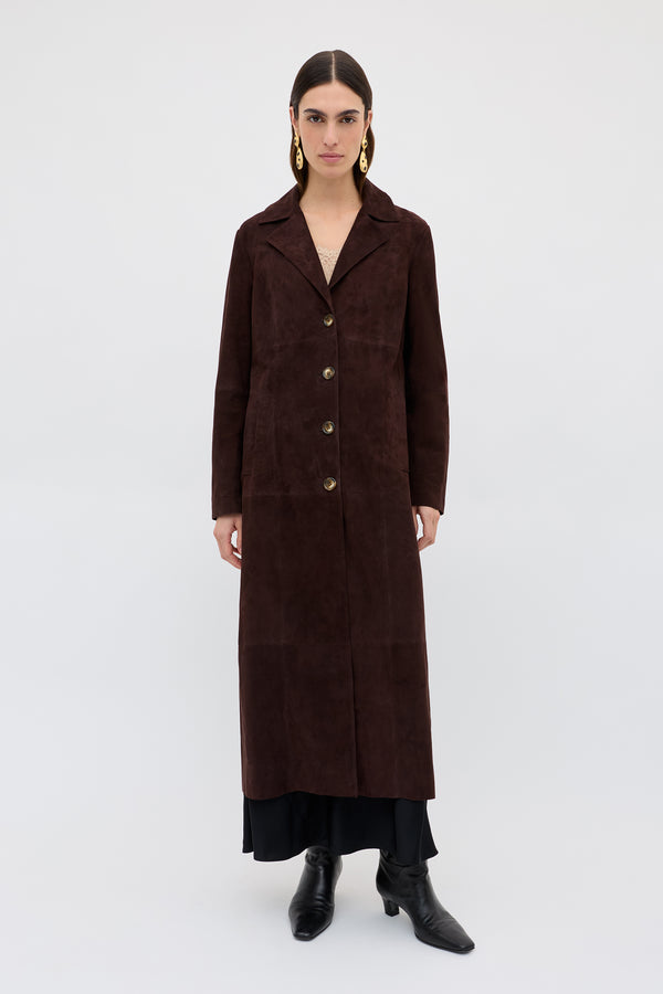 rixo Astraea Suede Coat Chocolate
