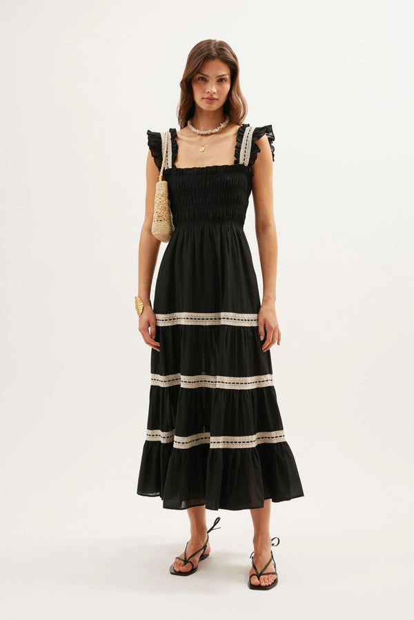 rixo Aubrie Cotton Midi Dress Black