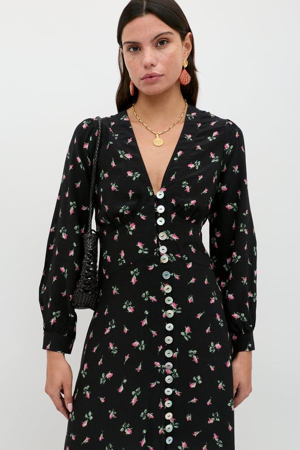 Rixo Avalyn Midi Dress Sienna Bud Black