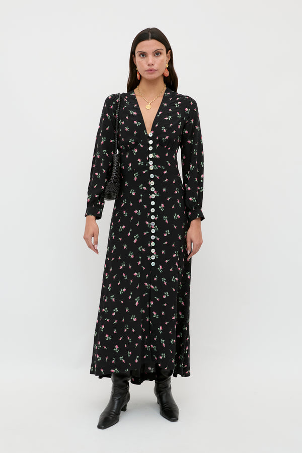 rixo Avalyn Midi Dress Sienna Bud Black